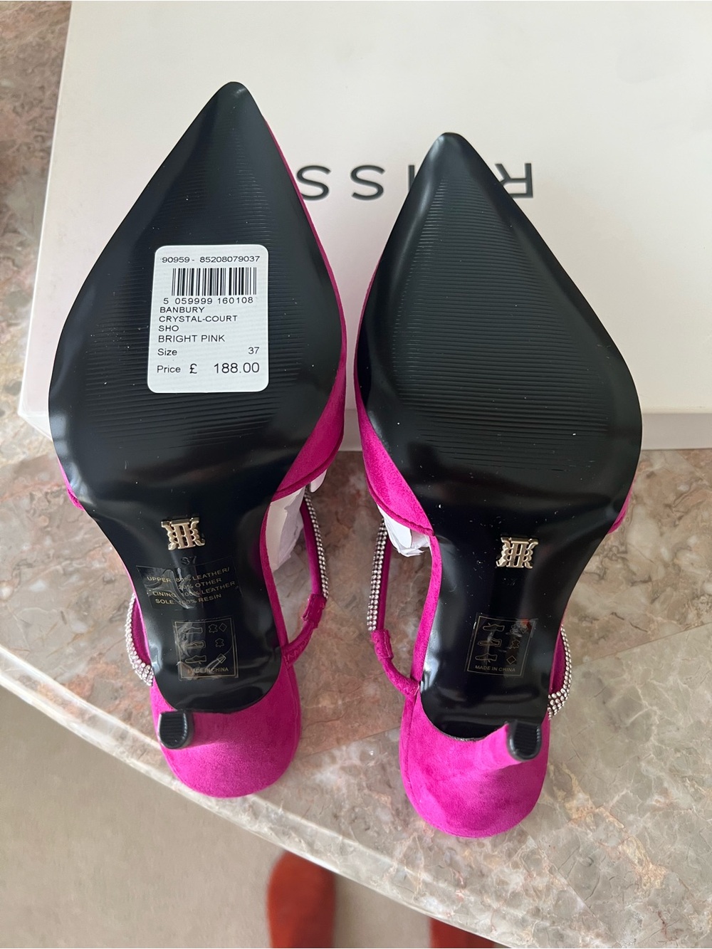 Reiss Fuchsia Pointed Toe Crystal Ankle-Strap Heel - Picture 5 of 8